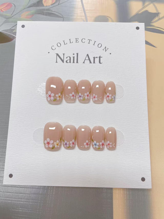 Hand Painted Press On Nails: Colorful Petal Tip Faux Nails