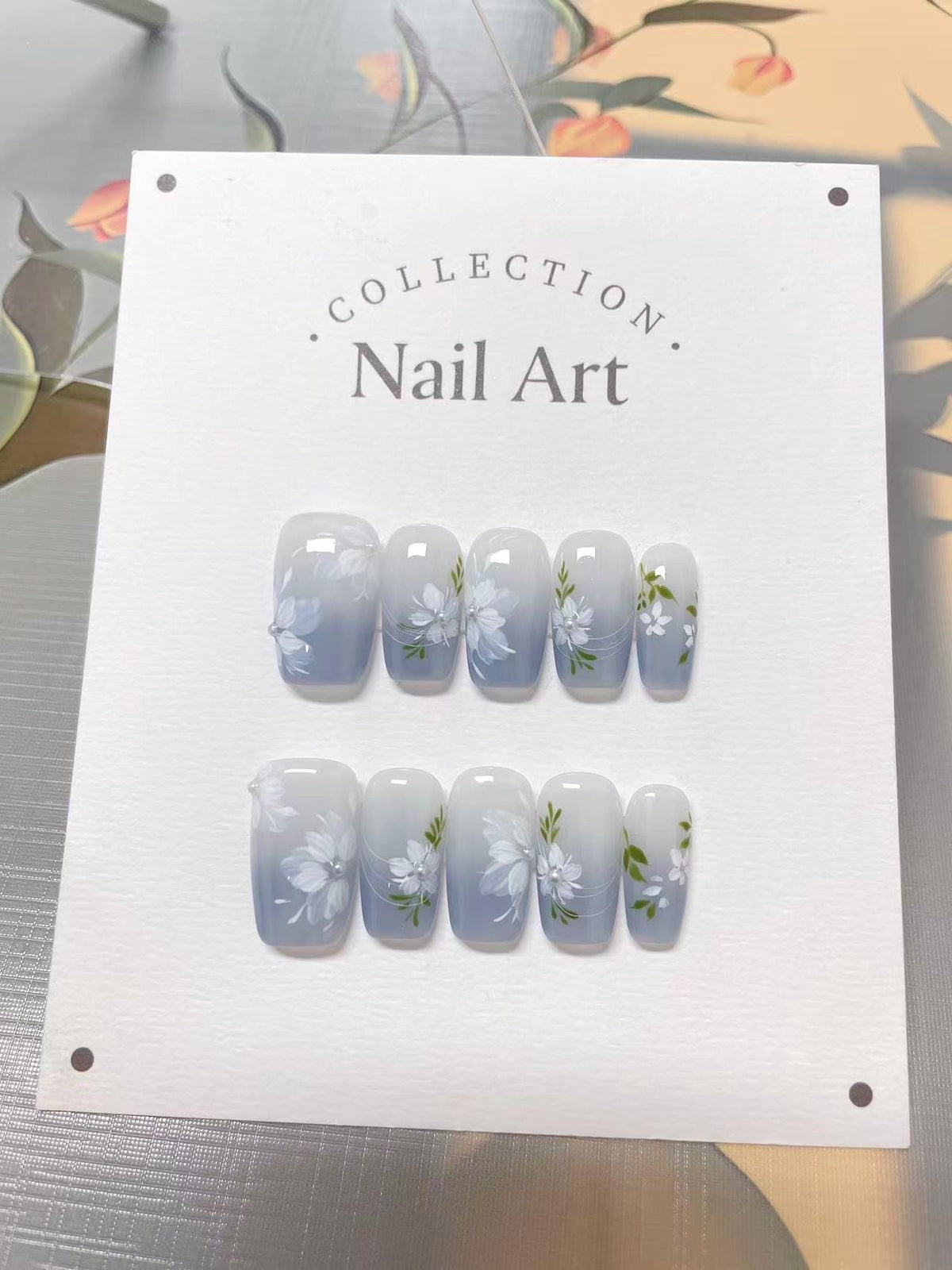 Hand Painted Ombre Blue Press On Nails: Reusable Artist Faux Nails