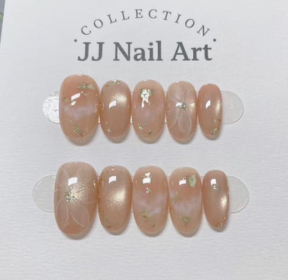 Handmade Peach Smudge Cat Eye Press On Nails: Reusable Nail Set