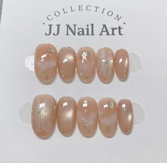 Handmade Peach Smudge Cat Eye Press On Nails: Reusable Nail Set