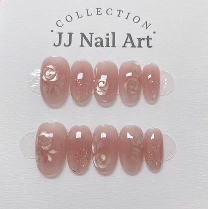Handmade Cat Eye Subtle Roses Press On Nails: Reusable Set