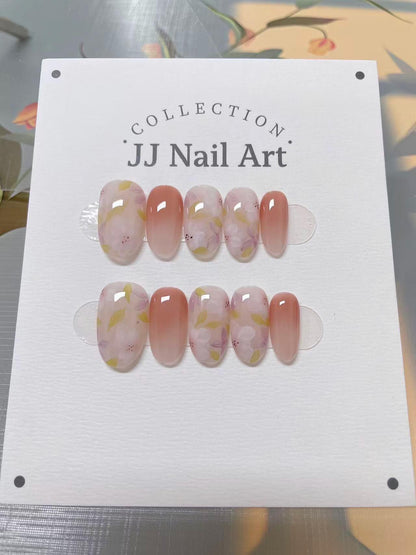 Ombré Petals Press On Nails: Custom Shape Reusable Set