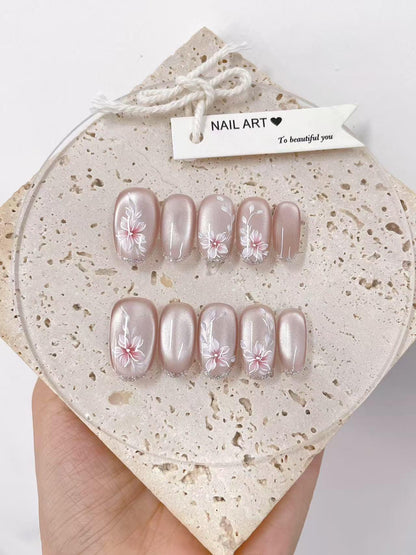 Glitter Petal Press On Nails: Hand Painted Reusable Faux Nails