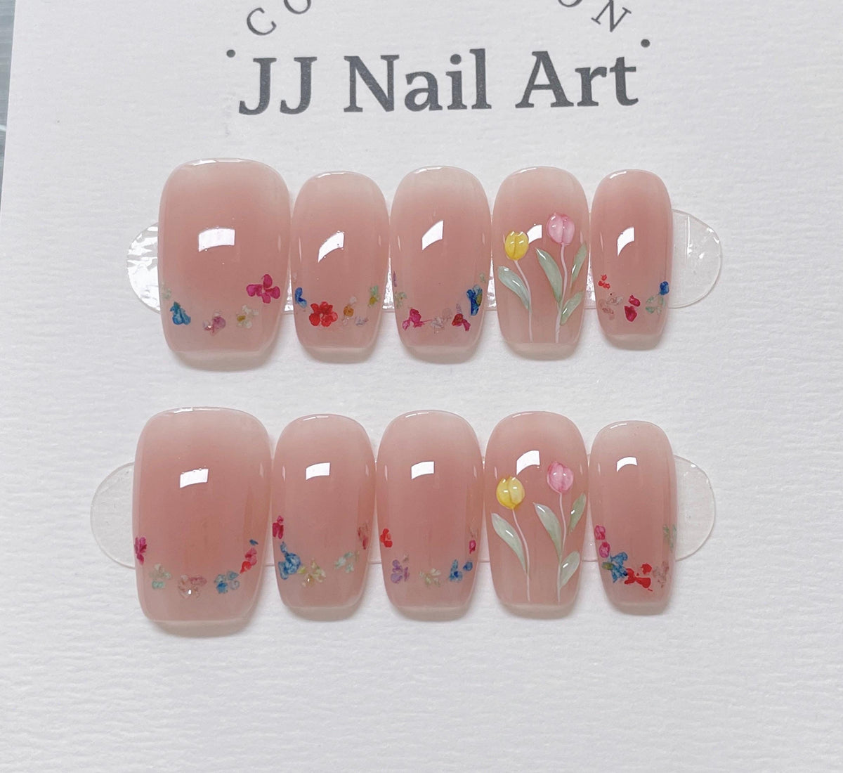 Handmade Spring Floral Press On Nails: Reusable Custom Shape Set
