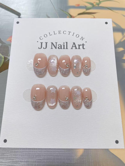 Handmade Star Glitters French Press On Nails: Reusable Set