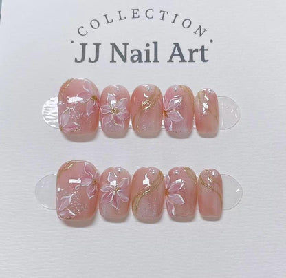 Blooming Lilies Handmade Press On Nails: Reusable Custom Shape Set