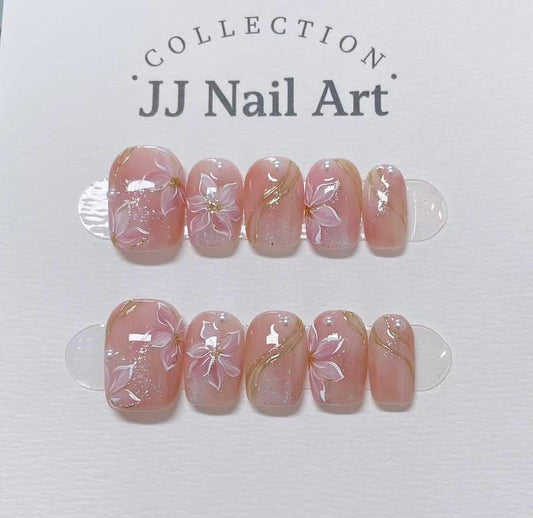 Blooming Lilies Handmade Press On Nails: Reusable Custom Shape Set