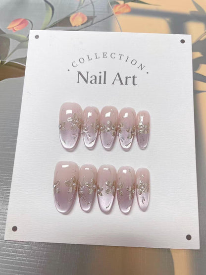 Hand Painted Cat Eye Ombre Press On Nails: Reusable Artist Faux Nails