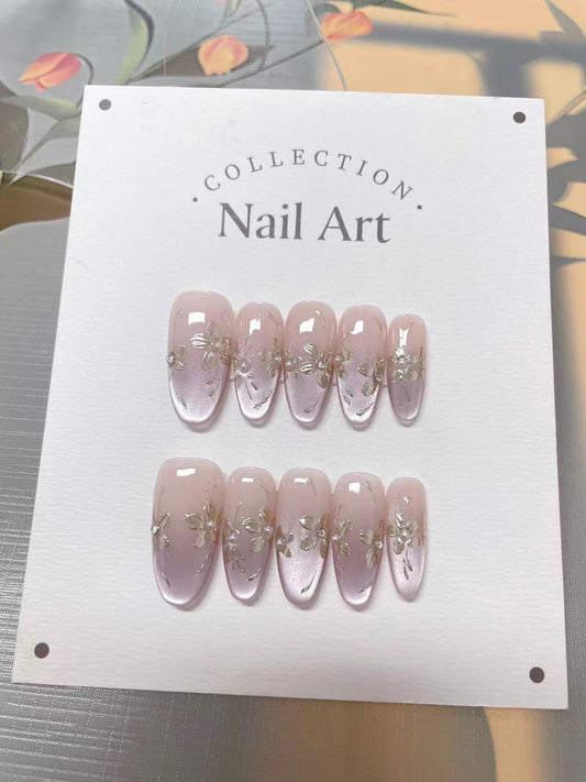 Hand Painted Cat Eye Ombre Press On Nails: Reusable Artist Faux Nails