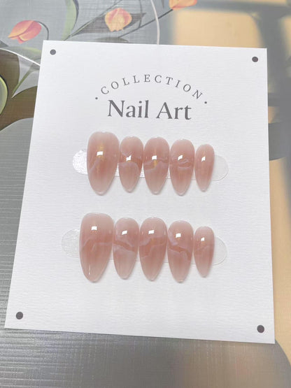 Handmade Nude Marble Press On Nails, Reusable Fake Nails