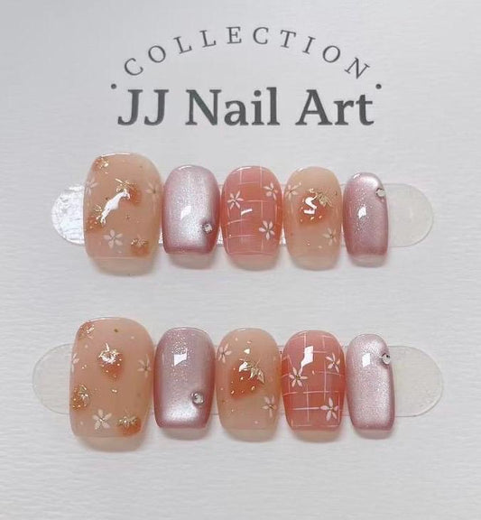 Handmade Strawberry Petals Press On Nails: Reusable Set