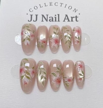 Handmade Floral Press On Nails: Reusable Set, Cat Eye Design