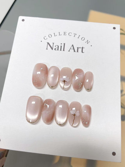 Hand Painted Flower Press On Nails: Reusable Artist Faux Nails