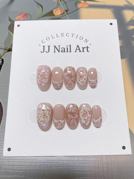 Custom Shape Press On Nails: Hand Painted Vintage Bow Tie Reusable Fake Nails
