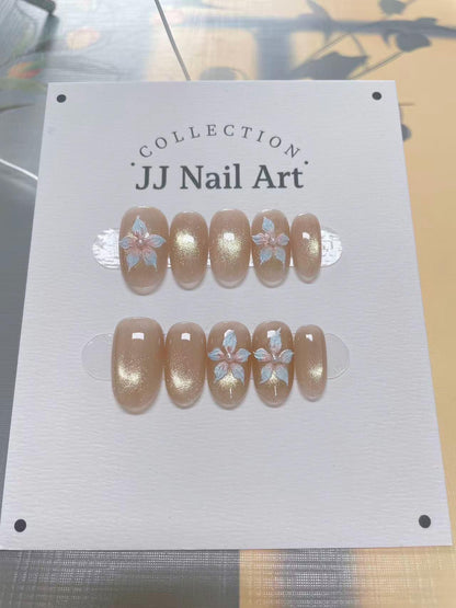 Handmade Ombré Petals Cat Eye Press On Nails: Reusable Set