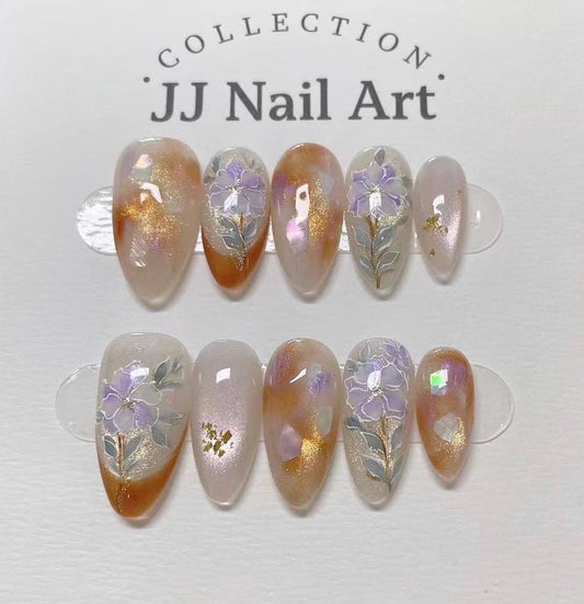 Handmade Flowers Smudge Press On Nails: Reusable Set