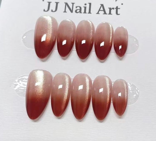 Burgundy Ombre Hand Painted Press On Nails: Custom Shape Reusable Nail Set
