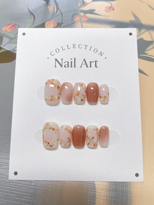 Hand Painted Press On Nails: Flying Flowers, Reusable Faux Nails