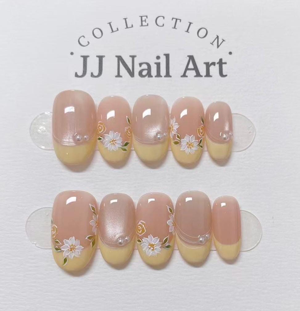 Handmade Daisy French Cat Eye Press On Nails: Reusable Set