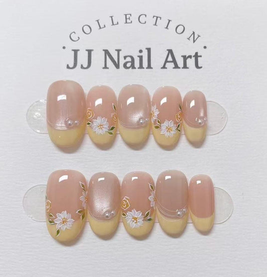 Handmade Daisy French Cat Eye Press On Nails: Reusable Set