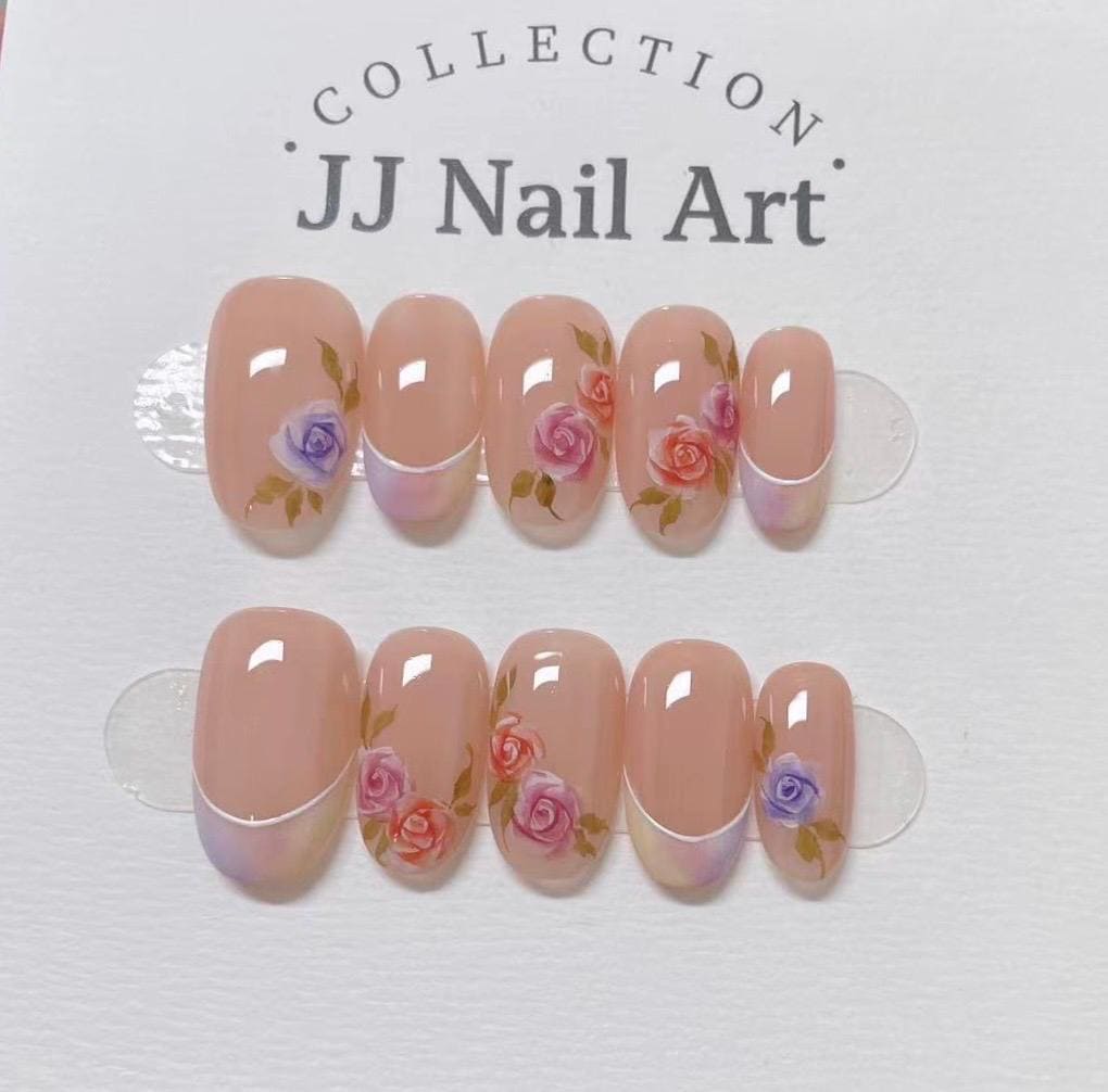 Vibrant Roses French Press On Nails: Custom Shape Reusable Set