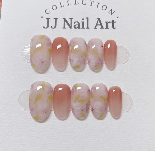 Ombré Petals Press On Nails: Custom Shape Reusable Set