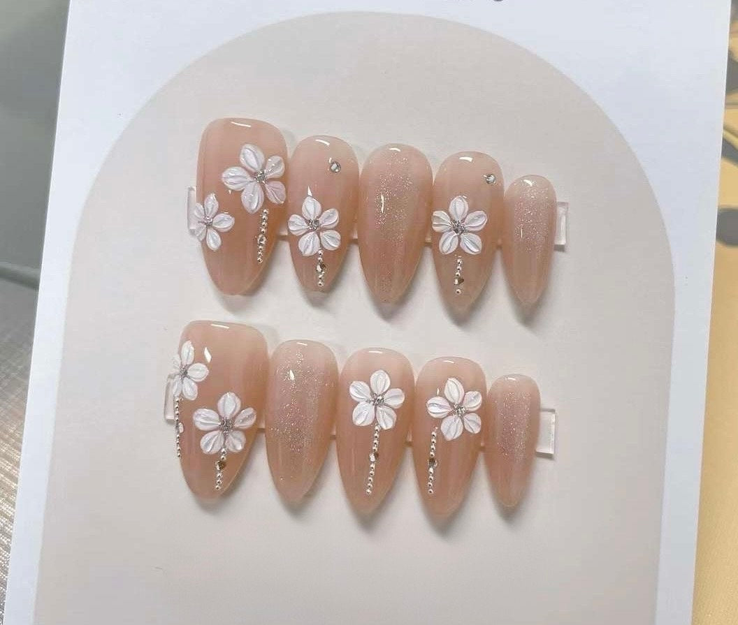Handmade Summer Flower Press-On Nails: Gel Nail Art