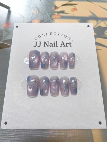 Handmade Purple Smudge Press On Nails: Reusable Set