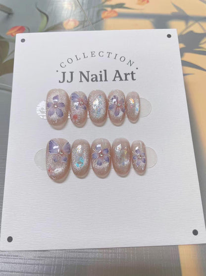 Handmade Purple Butterflies Cat Eye Press On Nails: Reusable Set