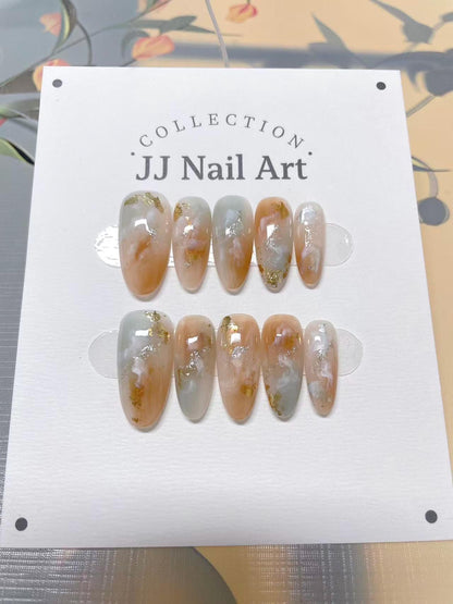 Smudge Light Brown Hand Painted Press On Nails: Custom Shape Reusable Nail Set