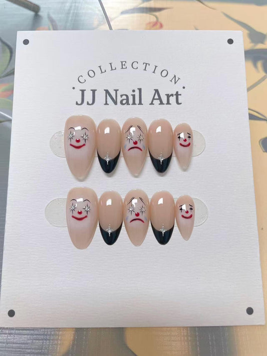 Handmade Clown French Press On Nails: Reusable Nail Set