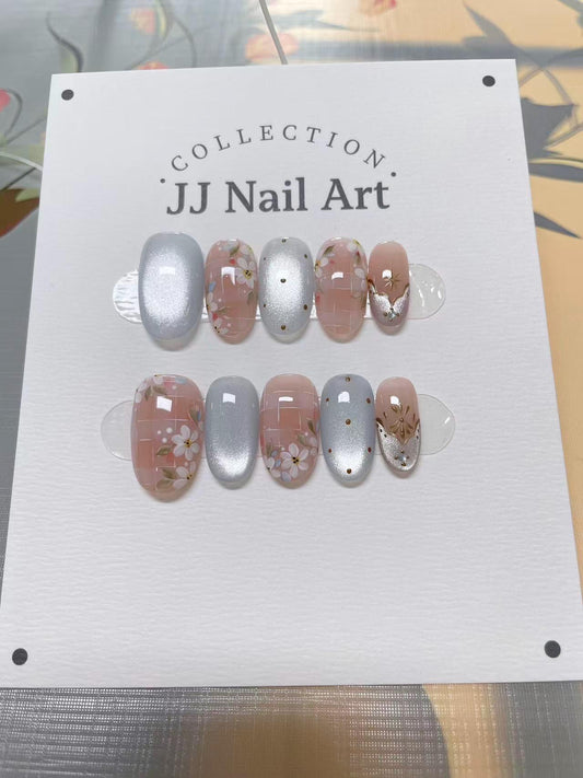 Handmade Press On Nails: Reusable Custom Shape Set, Window Flowers
