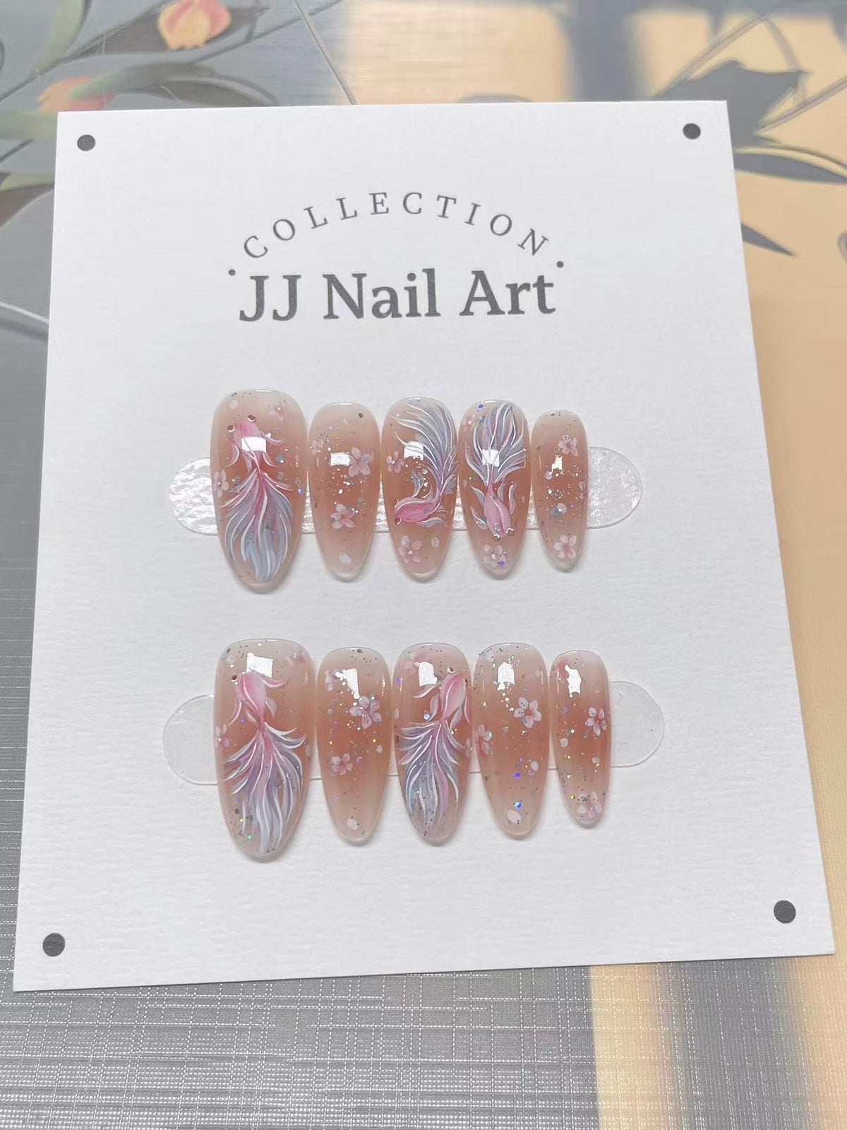 Hand-Painted Fish Cat Eye Press On Nails: Reusable Fake Nails