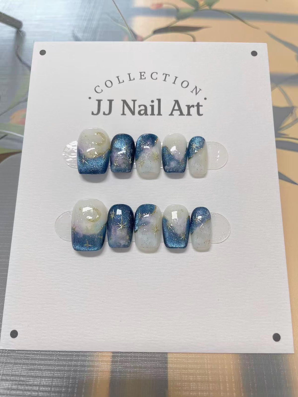 Handmade Blue Sky Cat Eye Press On Nails: Reusable Set