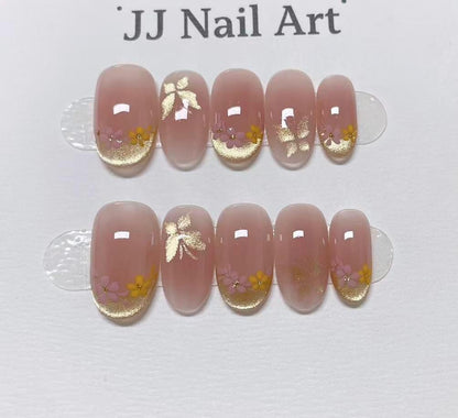 Butterflies and Petals Hand Painted Press On Nails: Custom Shape Reusable Nail Set