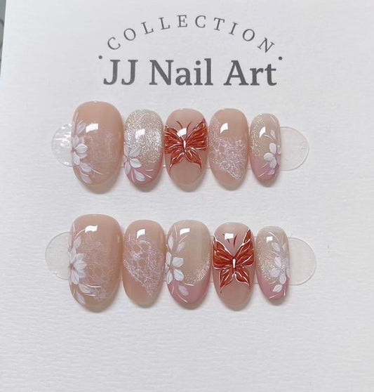 Butterflies French Press On Nails: Reusable Custom Shape Set