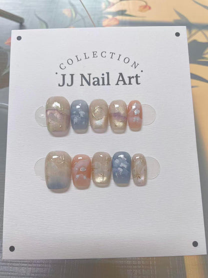 Colorful Sky Handmade Press On Nails: Custom Shape Reusable Set