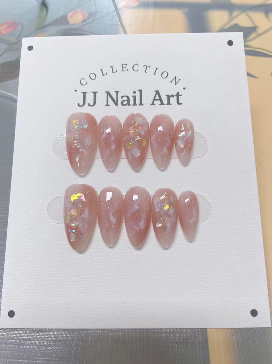 Peach Smudge Press On Nails: Reusable Custom Shape Set