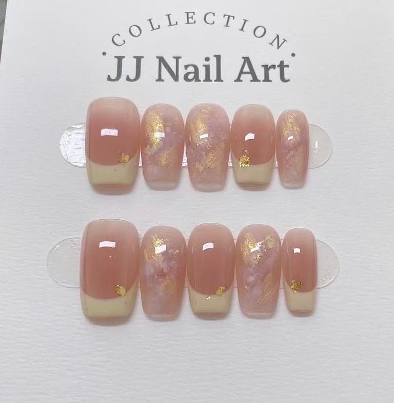 Handmade Gold Foil French Cat Eye Press On Nails: Reusable Set