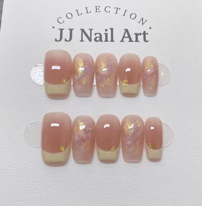 Handmade Gold Foil French Cat Eye Press On Nails: Reusable Set