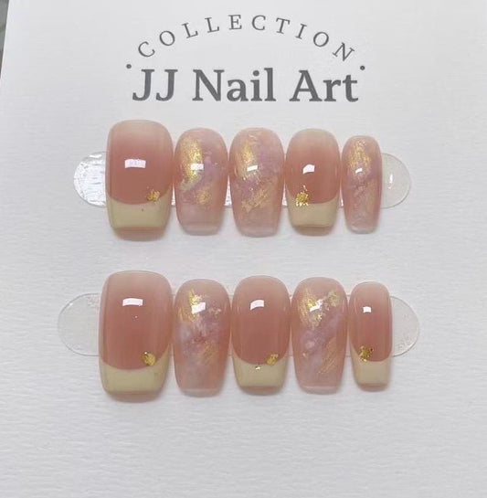 Handmade Gold Foil French Cat Eye Press On Nails: Reusable Set