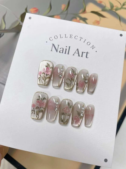 Hand Painted Dragon Press On Nails: Colorful Gel Nail Art