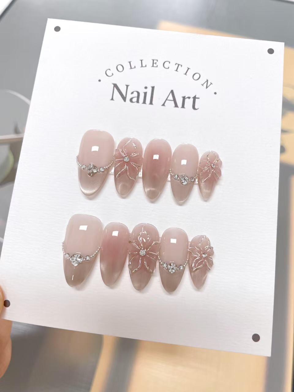 Handmade 3D Flower Press On Nails: Reusable Artist Faux Nails