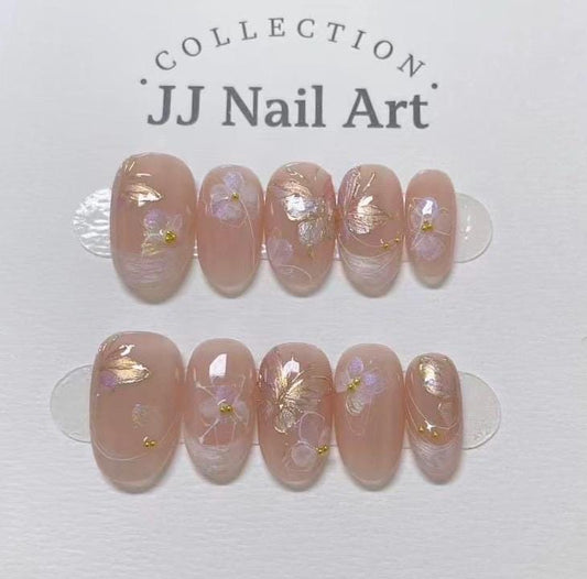 Handmade Butterflies Pearlescent Press On Nails: Custom Shape Reusable Set