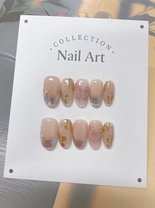 Butterfly French Press On Nails: Hand Painted Reusable Faux Nails