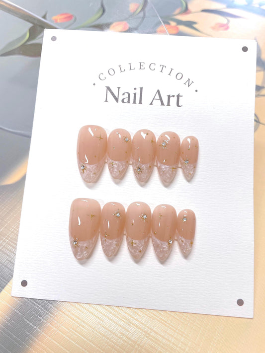 Pearlescent French Press On Nails: Hand Painted Reusable Faux Nails