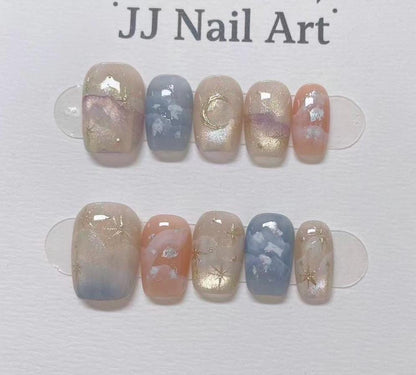 Colorful Sky Handmade Press On Nails: Custom Shape Reusable Set
