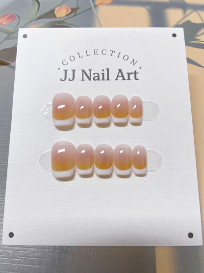 Ombre White French Press On Nails: Custom Shape Reusable Nail Set