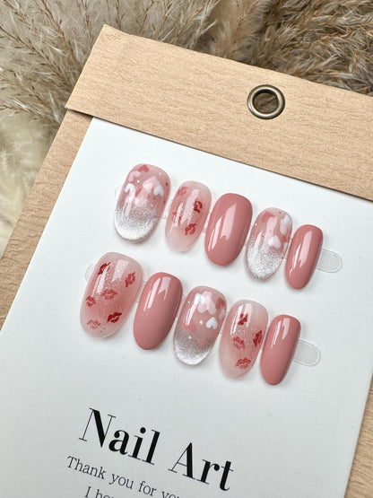 Valentines Day Hearts Cat Eye Customized Press on Nails, Hand Painted Fake Nails, Fancy Cute Nails, Artist Faux Nails, Reusable Premium Nail