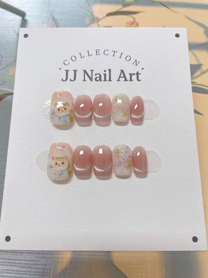 Handmade Kittens Cat Eye Press On Nails: Reusable Nail Set